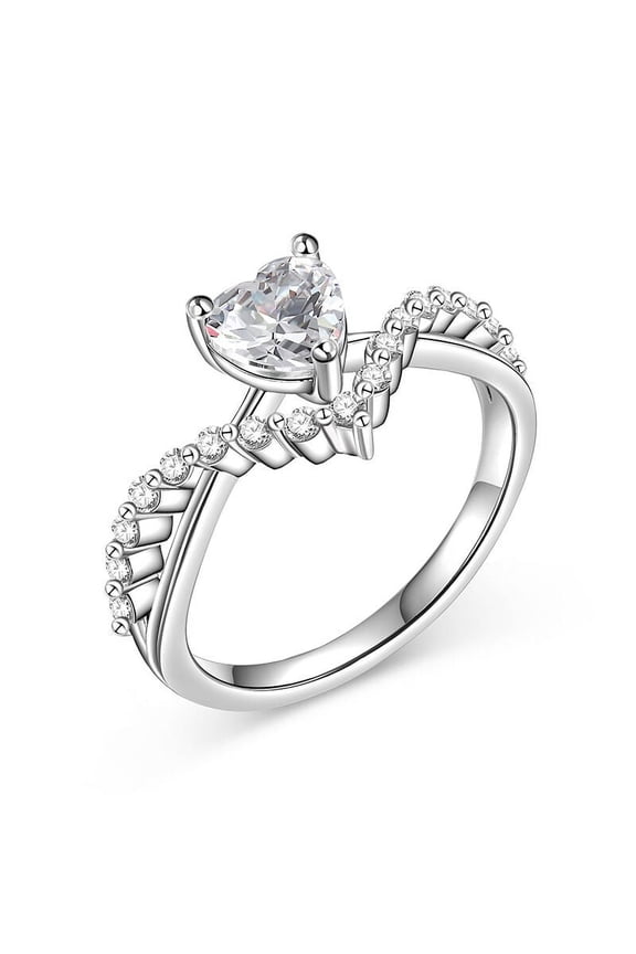 14K White Gold Plated Rings - 1.5 Ct Lab Created Diamond Heart Cut Diamond Rings - Stacking Heart Design Engagement Wedding Rings for Women - Heart Shape Proposal Rings for Sister