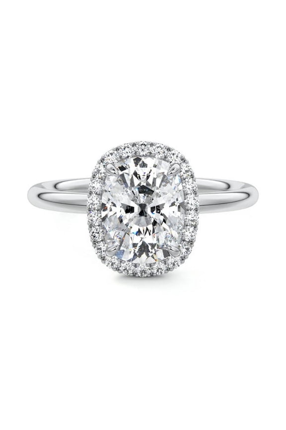 14K White Gold Plated Rings for Her - 2.2 Ct Cushion Cut Lab Created Diamond Ring - New Year Gift Wedding Ring - Halo Engagement Jewelry for Women