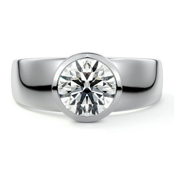 Empire Jewel 14K White Gold Plated Rings - 2.3 Ct Round Cut Diamond Ring - Bezel Set Wedding Engagement Ring for Women - Silver Forever Gift Occasion Jewelry