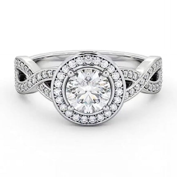 Empire Jewel 14K White Gold Plated Solitaire Ring - 1.8 Ct VVS1/D Round Cut Diamond Solitaire Ring - Infinity Twisted Cross Over Shank Engagement Ring - Engagement Wedding Halo Prong Set Ring