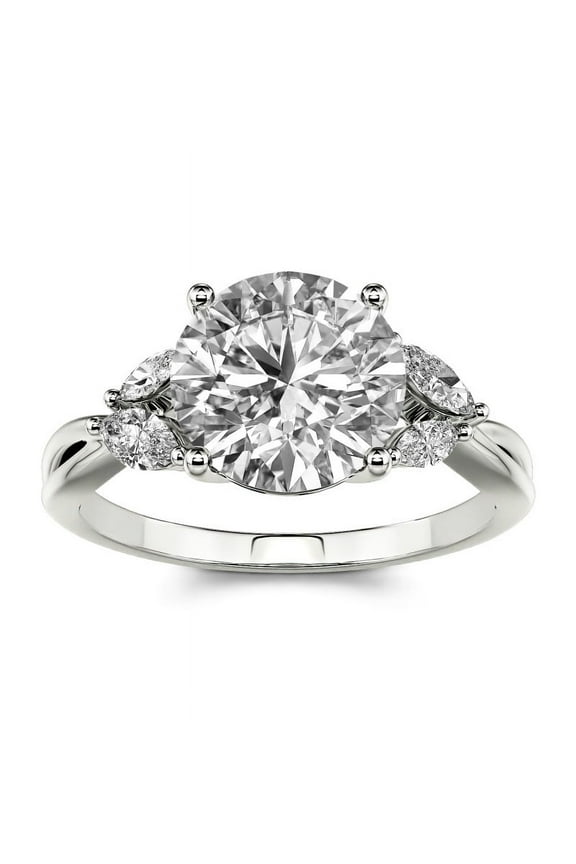 14K White Gold Plated Three Stone Engagement Wedding Rings - 2 Ct Round Cut Diamond Fancy Anniversary Rings Gift for Women - Cluster Diamond Ring for Birthday Gift - Proposal Rings