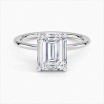 Empire Jewel 14K White Gold Plated Wedding Ring - 2 Ct Emerald Cut Solitaire Ring - Prong Set Engagement Band for Women - Simple Anniversary Gift Jewelry