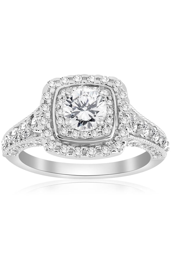 14K White Gold Over Rings for Her - 1.2 Ct Round Cut Diamond Rings - Fabulous Engagement Wedding Rings - Mid Century Engagement Wedding Baguette Ring - Forever Diamond Ring for Women's