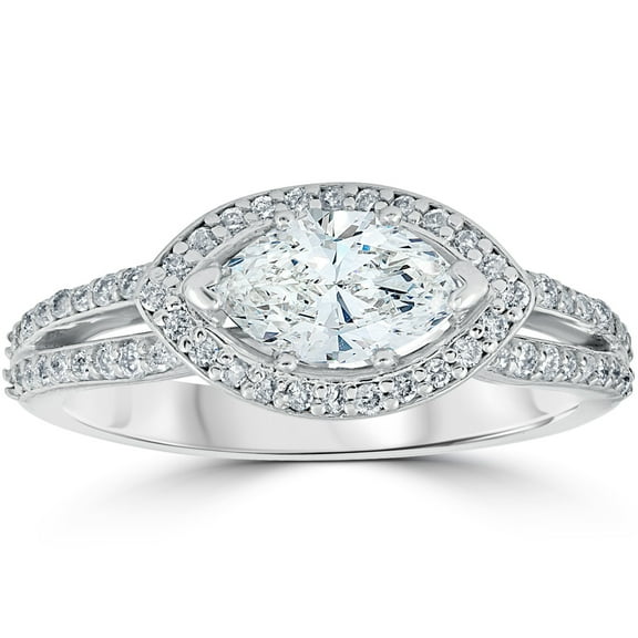 Empire Jewel 14K White Gold Over Rings - 1.8 Ct Marquise Cut Diamond Rings for Her - Engagement Designer Silver Rings for Women's - Wedding Proposal Rings for Girlfriend - Daily Wear Fine Jewellery