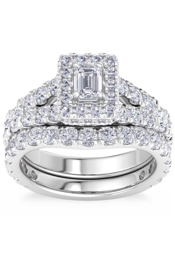 14K White Gold Over Rings - 2 Ct Emerald Cut Diamond Rings - Split Shank Engagement Wedding Diamond Rings for Women's - Engagement Wedding Simple Rings - Causal Stacking Ring for Her