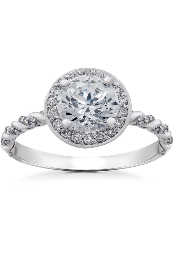 14K White Gold Over Wedding Anniversary Ring - Round Cut 1.3 Ct VVS1/D Lab Created Simulated Diamond Ring - Halo Wedding Anniversary Engagement Ring for Her - Proposal Delicate Rings