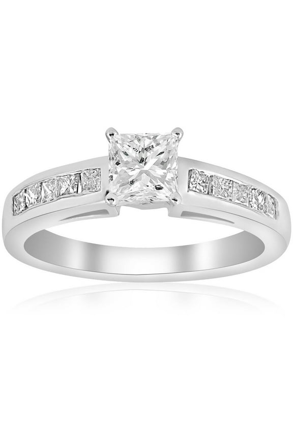 14k White Gold Over Diamond Wedding Anniversary Ring - 1.2 Ct Princess Cut Lab Created Diamond Wedding Rings for Women's - Bezel Set Wedding Anniversary Engagement Rings for Women's