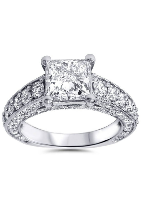14k White Gold Over Diamond Wedding Anniversary Rings - 1.2 Ct Princess Cut Lab Created Diamond Wedding Rings for Women's - Luxurious Multi-Stone Ring for Women's - Baby Shower Gifts