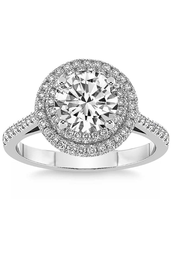 14K White Gold Plated Diamond Wedding Anniversary Rings - 1.9 Ct Pear Cut Lab Created Diamond Wedding Rings for Women's - Double Halo Wedding Ring for Women's - Christmas Special Gifts