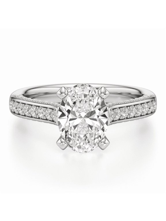 2.1 Ct Oval Cut Solitaire Lab-Created Simulated Diamond Engagement Ring with Accent Stones, 14K White Gold Plated Hidden Halo for Women