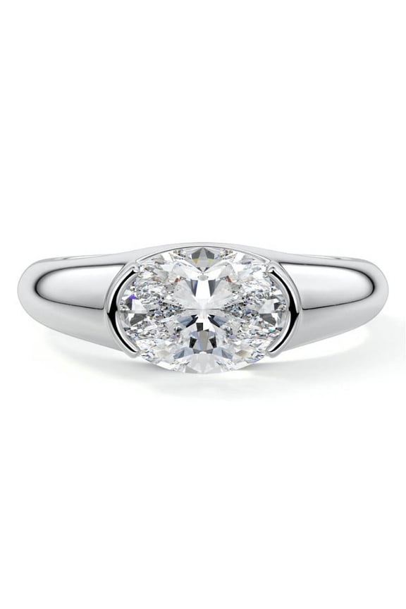 2.1 Ct Oval Cut VVS1/D Diamond Rings - 14K White Gold Plated Women's Rings - Bezel Set Wedding Engagement Gift - Birthday Gift Ideas - 30th Anniversary Ring