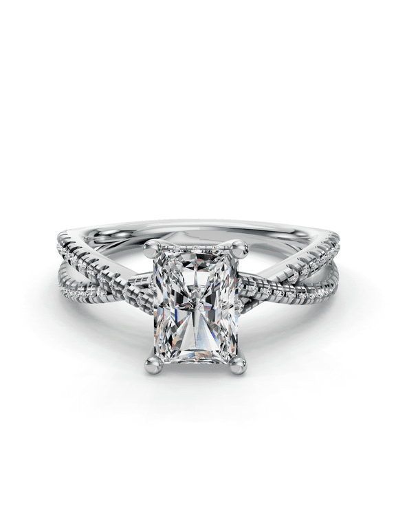 2.1 Ct Radiant Cut Lab-Created Simulated Diamond Solitaire Engagement Ring 14K White Gold Plated Infinity Twisted Cross Over Shank Prong Setting for Women