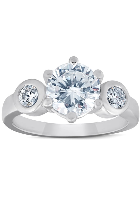 2.1 Ct Round Cut Lab Created Simulated Diamond Ring - 14K White Gold Over - Gorgeous Prong Setting - Perfect for Engagements or as a Birthday Gift for Her - Women's Diamond Jewellery