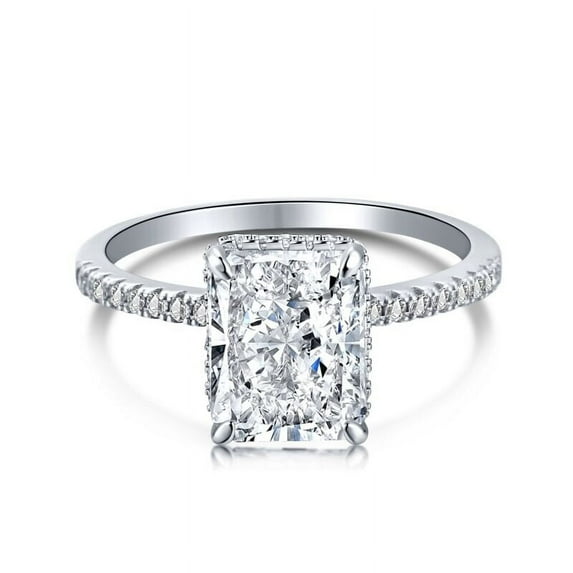 Empire Jewel 2.4 Ct Lab Created Radiant Cut Diamond Engagement Ring - 14K White Gold Plated Solitaire with Accent Rings - Engagement Wedding Diamond Rings for Women - Special Occasion Ring for Women