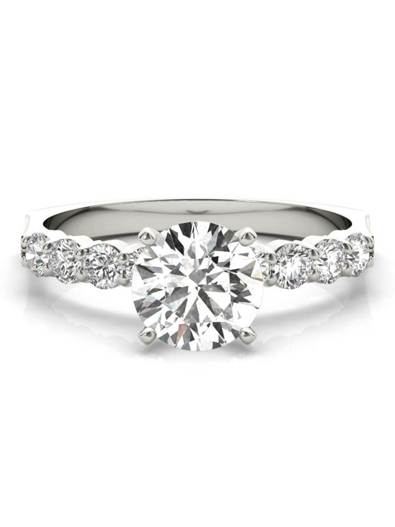 2 Ct Brilliant Round Cut Solitaire with Accent Lab-Created Simulated Diamond Engagement Ring 14K White Gold Plated, Unique Shank