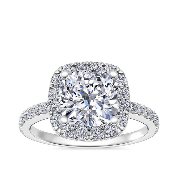 Empire Jewel 2 Ct Cushion Cut Lab Created Diamond Ring for Women - Halo Solitaire with Accent Engagement Rings - Simple Engagement Wedding Solitaire Ring - Multi-Row Wedding Diamond Rings for Her
