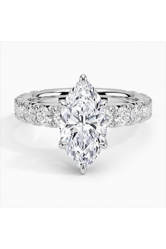 2 Ct Marquise Cut Lab Simulated Diamond Ring - 14K White Gold Plated Women's Twisted Solitaire Band - Elegant Wedding Jewelry