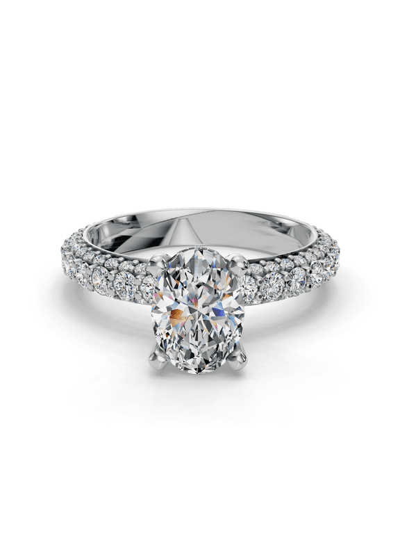 2 Ct Oval Cut Solitaire Lab-Created Simulated Diamond Engagement Ring 14K White Gold Plated with Rolled Pave Design