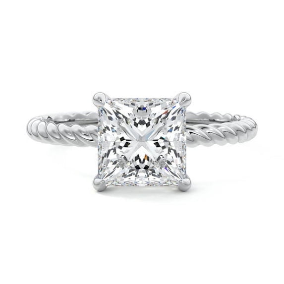 Empire Jewel 2 Ct Princess Cut Excellent Lab Created Simulated Diamond Ring - Silver 14K White Gold Plated Ring - Rope Shank Valentine Proposal Ring - Wedding Jewelry
