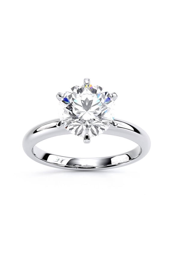 2 Ct Round Cut Lab-Created Simulated Diamond Engagement Ring for Women - Classic Solitaire Design, 14K White Gold Over, Prong Setting, Ideal Valentine’s Day or Birthday Gift