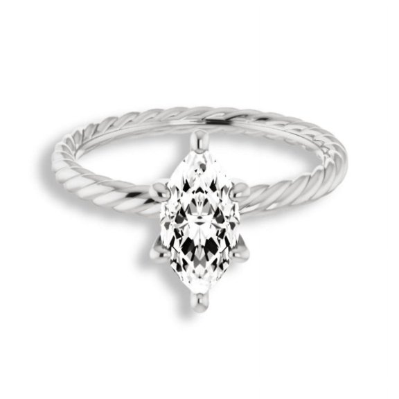 Empire Jewel 2 Ct VVS1 Marquise Cut Lab Created Diamond Ring - 14K White Gold Plated Anniversary Band - Wedding Jewelry Gift for Women