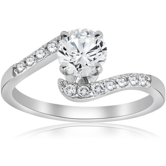 Empire Jewel Brilliant 1 Ct Round Cut Lab Created Diamond Engagement Ring - Stamped 14k White Gold Over Wedding Women's Ring -Engagement Bypass Diamond Ring for Gift - 30th Wedding Anniversary Gift