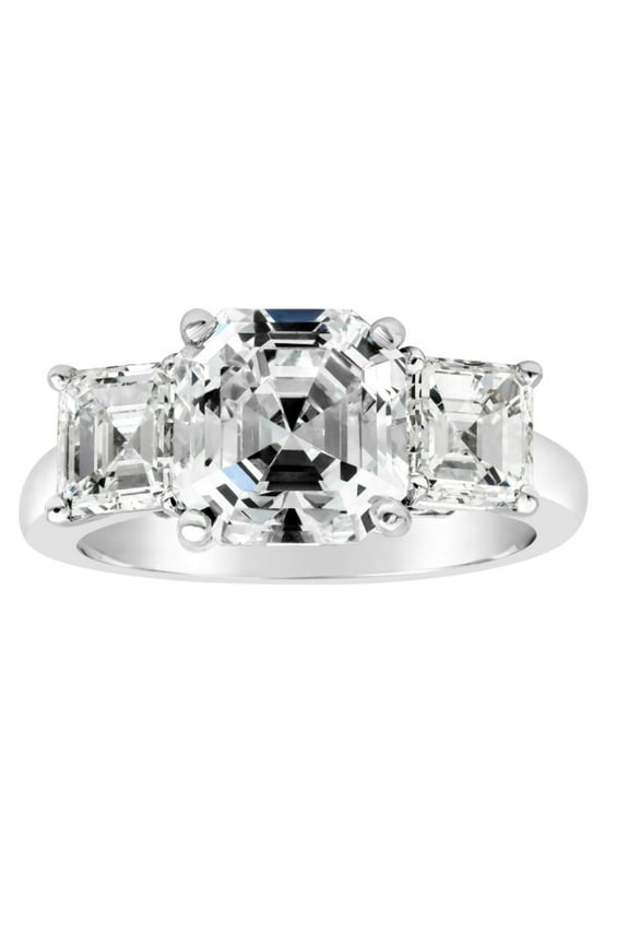 Classic 2 Ct Asscher Cut Diamond Engagement Ring - Lab Created Simulated Stone in 14K White Gold Over Ring - Prong Set for Maximum Sparkle - Wedding Proposal Rings for Girlfriend