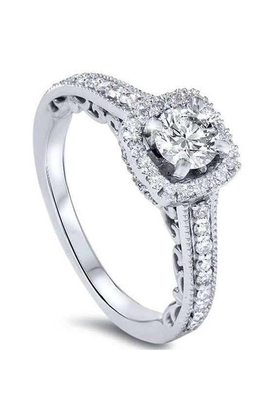 Elegant 1 Ct Round Cut Simulated Diamond Engagement Ring - 14K White Gold Over Prong Setting - Ideal for Proposals Anniversaries and Birthdays - A Gift She'll Cherish - Graduation Gift