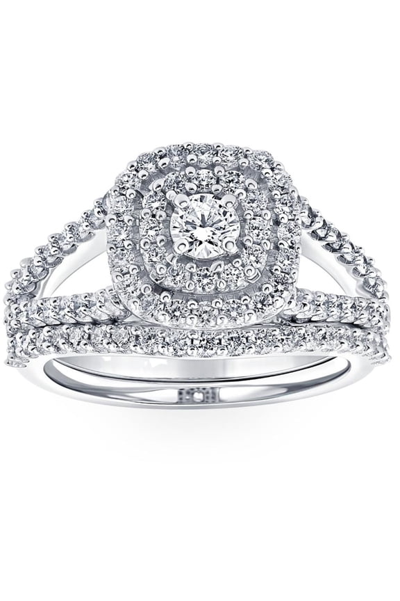 Excellent 0.8 Ct Round Cut Diamond Ring - 14K White Gold Over Ring For Women - Engagement Wedding Diamond Ring - Halo Split Shank Ring for Her - Anniversary Gifts Wife - Gifts For Her