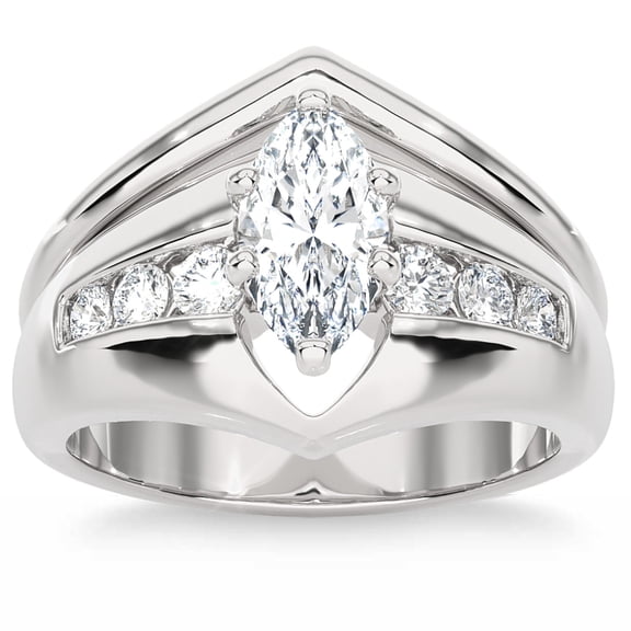 Empire Jewel Luxurious 2 Ct Marquise Cut Lab Created Diamond Engagement Ring - 14K White Gold Over Bridal Set - Prong Setting for Her - Ideal for Wedding Proposals and Gifting on Special Occasions