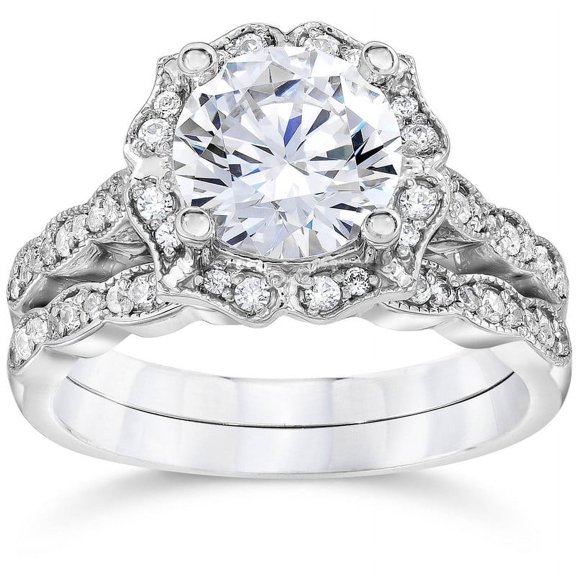 Empire Jewel Luxurious 2 Ct Round Cut Lab Created Diamond Ring for Her - 14K White Gold Over - Unique Engagement Ring with Prong Setting for Women - Ideal for Anniversaries and Special Occasions