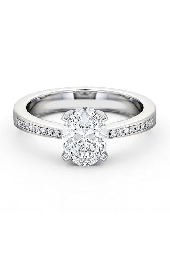 Oval Cut 1.9 Ct Excellent White Diamond Rings - 14K White Gold Plated Rings - Engagement Wedding Split Shank Rings for Women - Prong Setting Rings for Women - Valentine's Day Gifts