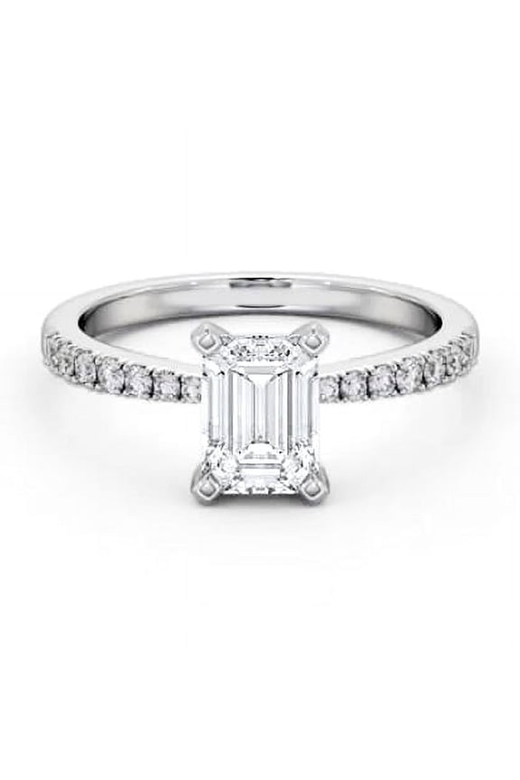 Round 14K White Gold Plated Engagement Ring - 1.9 Ct Round Cut Lab Created Simulated Diamond - Halo Solitaire with Accent Engagement Ring for Her - Ever & Ever Halo-Style Engagement Ring