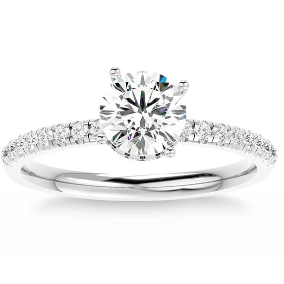 Empire Jewel Brilliant 1.2 Ct Round Cut Lab Created Diamond Ring - 14K White Gold Plated Simple Engagement Ring - Solitaire With Accents Women's Wedding Ring Clearance - Rings for Women Forever Bride