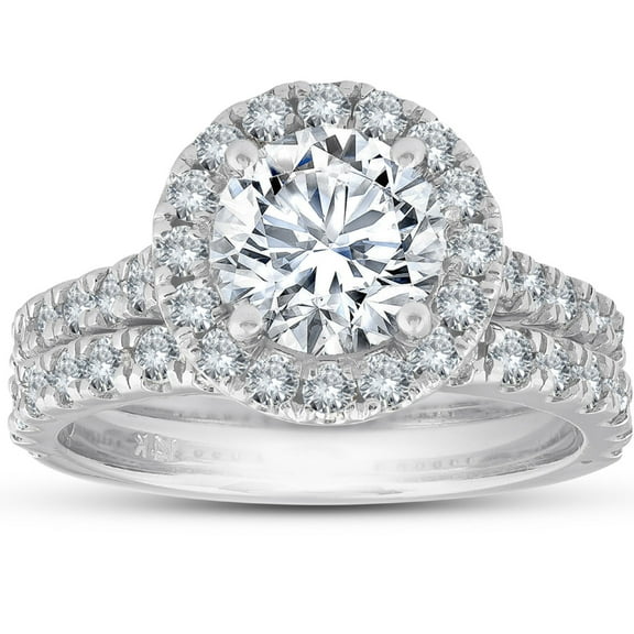 Empire Jewel Round Cut 2 Ct Lab Created Diamond Engagement Wedding Rings - Stamped 14K White Gold Over Diamond Rings for Her - Forever Diamond Ring for Her - Wedding Proposal Rings for Girlfriend