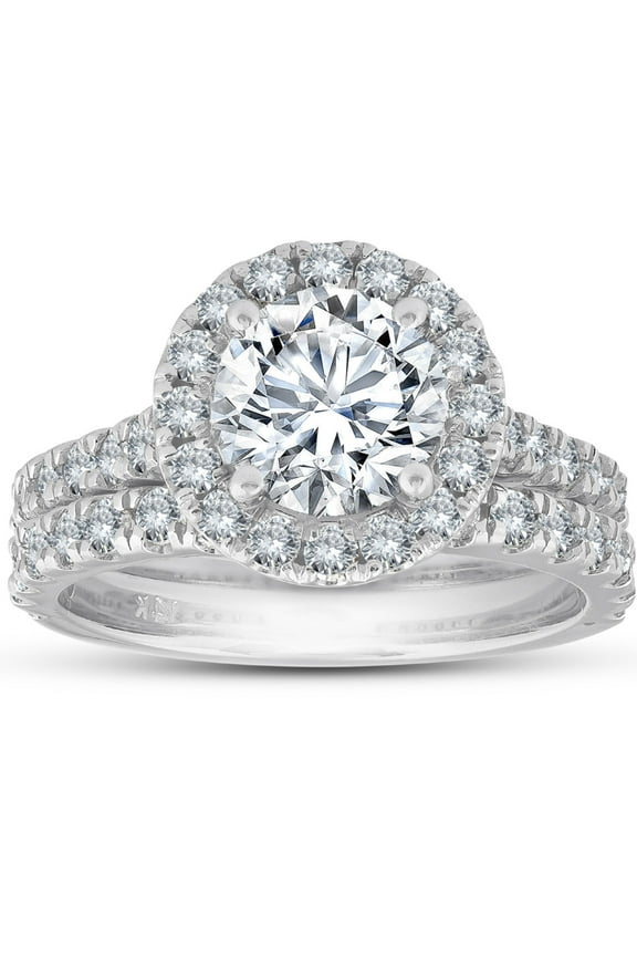 Round Cut 2 Ct Lab Created Diamond Engagement Wedding Rings - Stamped 14K White Gold Over Diamond Rings for Her - Forever Diamond Ring for Her - Wedding Proposal Rings for Girlfriend