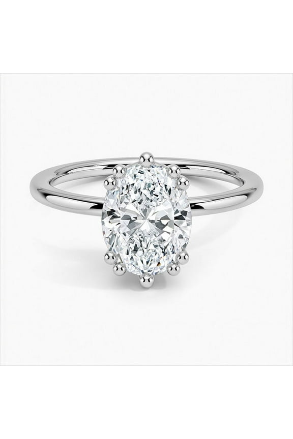 Silver 2 Ct Oval Excellent Cut Diamond Ring - 14K White Gold Plated Band - Hidden Halo Diamond Rings for Women's - Under-Halo Diamond Bands - Memorable Gift for Anniversary