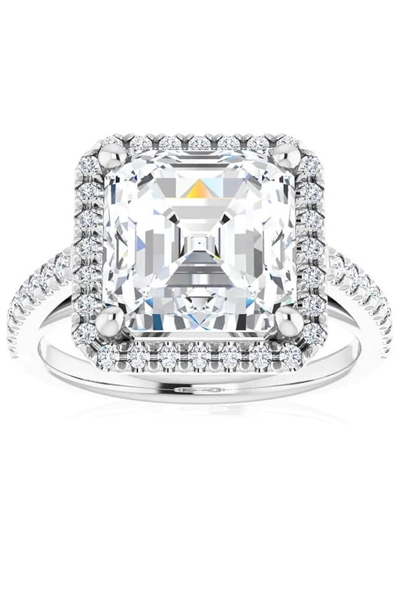 Stamped 14K White Gold Over Engagement Ring - 1.8 Ct Asscher Cut Lab Created Diamond Wedding Women's Ring - Anniversary Gifts - Diamond Wedding Rings - Baby Shower Gift - Gifts for Mom