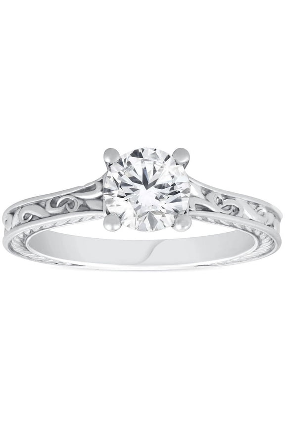 Unique 1.4 Ct Round Cut Diamond Engagement Ring - Lab Created Simulated Diamond in 14K White Gold Over - Prong Setting for Her - Perfect Gift for Engagement Wedding or Special Occasion