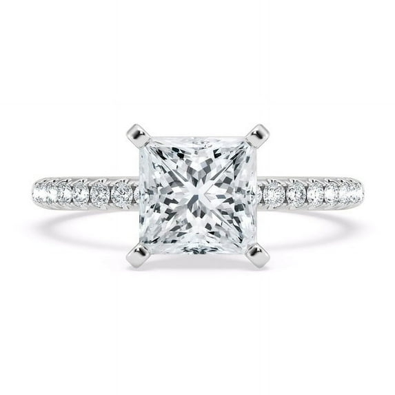Empire Jewelry 1.6 Ct Princess Cut Moissanite Ring for Women - 14K White Gold Plated Anniversary Proposal Ring - Elegant Engagement Jewelry for Her - Perfect Graduation Gift
