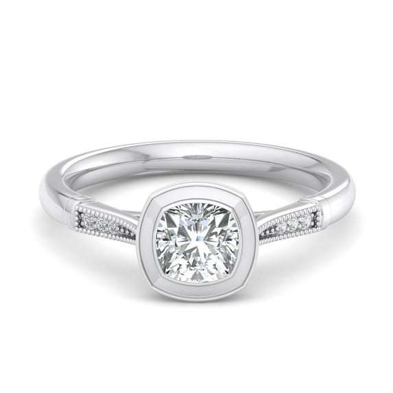 Empire Jewelry 1.7 Ct Cushion Cut Moissanite Ring - 14K White Gold Plated Solitaire Engagement Ring with Accents - Stylish Jewelry Gift for Her - Perfect Daily Wear