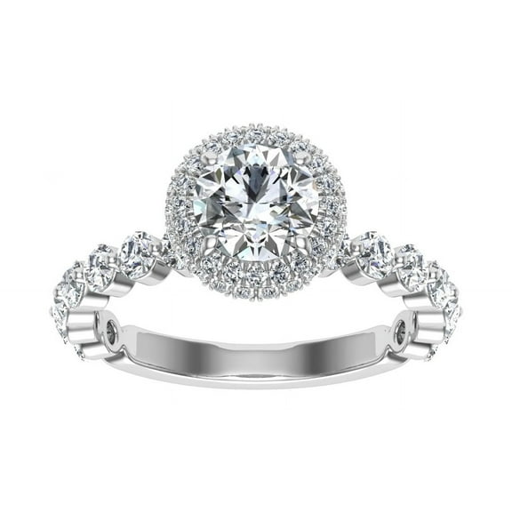 Empire Jewelry 1.8 Ct Lab-Grown Diamond Ring - 14K White Gold Plated Engagement Wedding Hidden Halo Ring for Women - Round Cut Double Edge Halo Diamond Ring