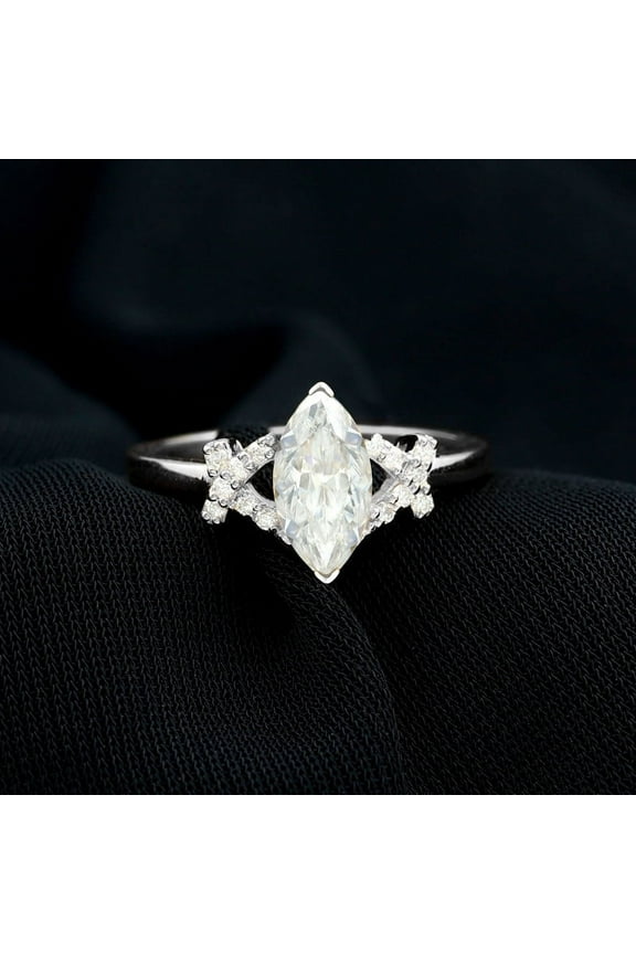 ry 1.8 Ct Marquise Cut Diamond Rings - 14K White Gold Plated Ring - Swirl Casual Daily Wear Rings for Gifts - Multi Stone Wedding Diamond Rings for Her - Forever Diamond Ring for Women