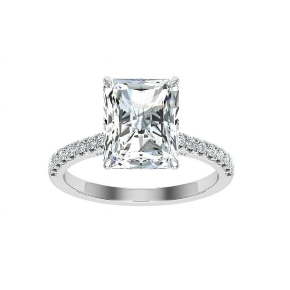 Empire Jewelry 1.8 Ct Moissanite Ring - 14K White Gold Plated Hidden Halo Engagement Wedding Ring - Radiant Cut Solitaire with Accents Diamond Ring for Her - Gift for Cherishing Memories