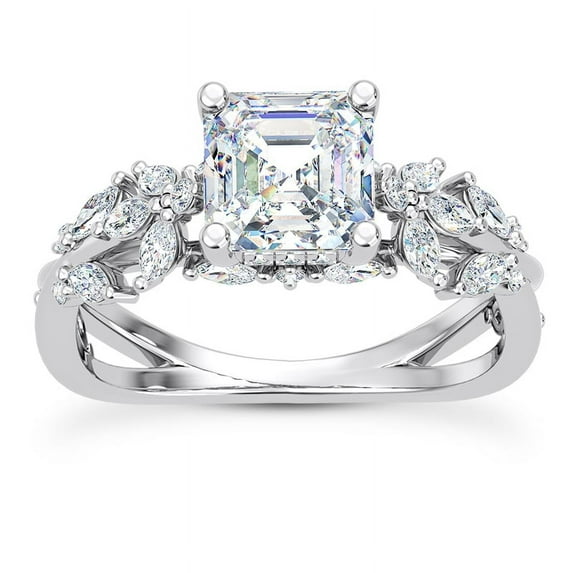 Empire Jewelry 1.9 Ct Asscher Cut Moissanite Ring - Butterfly & Bee Vine Twist Solitaire Design Engagement Ring for Her - 14K White Gold Plated Wedding Ring for Her - Lab Grown Diamond Ring