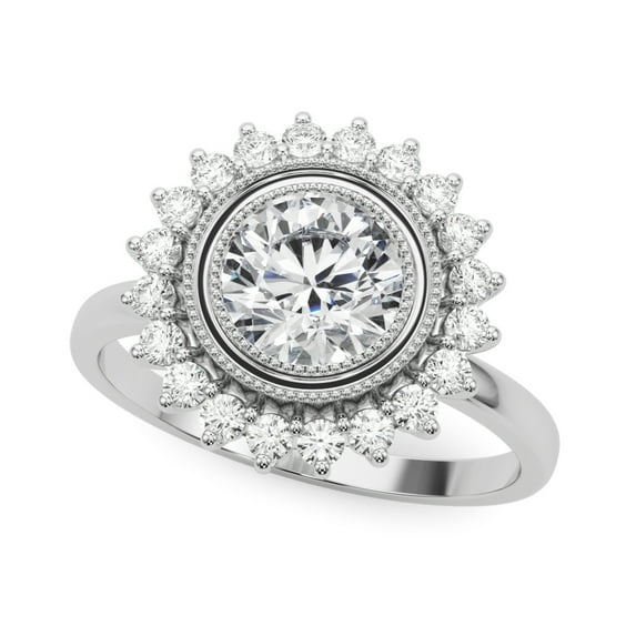Empire Jewelry 1.9 Ct Round Cut Moissanite Halo Ring - Vintage Inspired Engagement Ring for Women - 14K White Gold Plated Band - Unique Wedding Ring for Her - Classic Design for Women