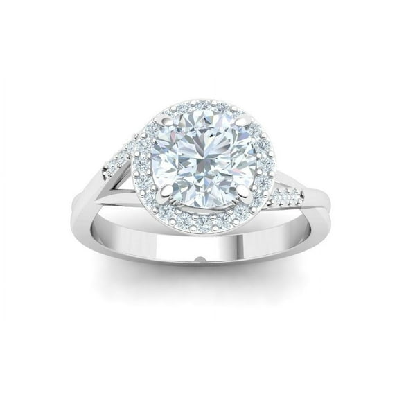 Empire Jewelry 14K White Gold Plated 2 Ct Round Moissanite Ring - Twisted Halo Solitaire with Accents Engagement Ring for Women - Elegant Gift for Her to Celebrate Love