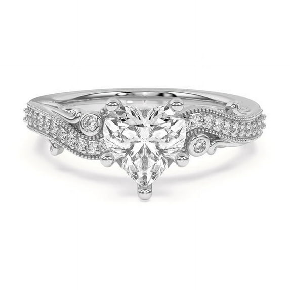 Empire Jewelry 14K White Gold Plated Milgrain Art Deco Engagement Ring - 1.9 Ct Heart Cut Moissanite - Vintage Filigree Design for Bridal Occasions