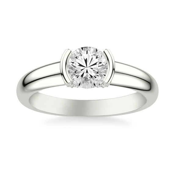 Empire Jewelry 14K White Gold Plated Ring - 1.7 Ct Moissanite Solitaire with Accents Bezel Set Ring for Her - Round Cut Engagement Ring - Trendy Jewelry Gift for Her - Daily Wear Diamond Ring