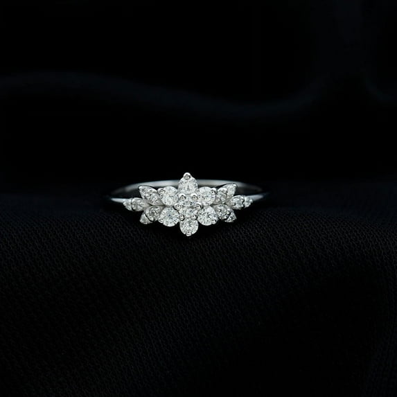 Empire Jewelry 14K White Gold Plated Ring for Her - 1 Ct Round Cut Diamond Anniversary Ring - Latest Engagement Diamond Ring for Women - Floral Silver Diamond Beautiful Special Occasion Ring for Her